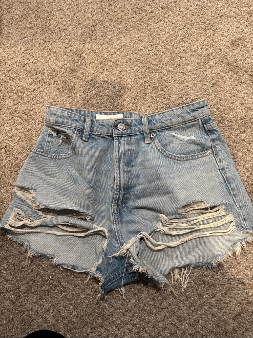 Zara Light Blue Distressed Denim Cutoff Shorts